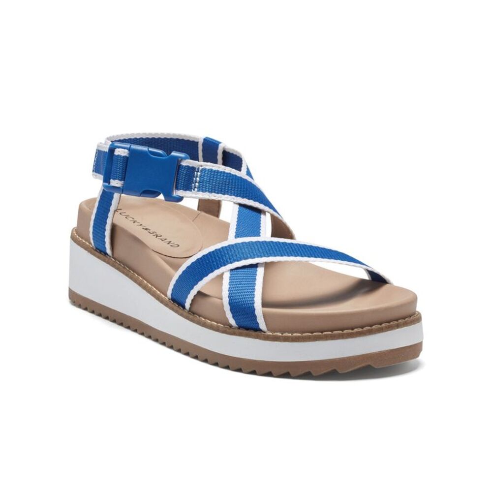 LUCKY BRAND Womens Blue Sporty 1" Platform Imbae Toe Wedge Slingback Sandal 10 M
